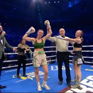 Skye Nicolson Instagram - Towel thrown in by Team Wildheart in the ninth! 😯

@skyebnic defends her Interim strap 🔰

One step closer to challenging for the full World Title 👑

#NicolsonWildheart | @DAZNBoxing | #CameronTaylor2