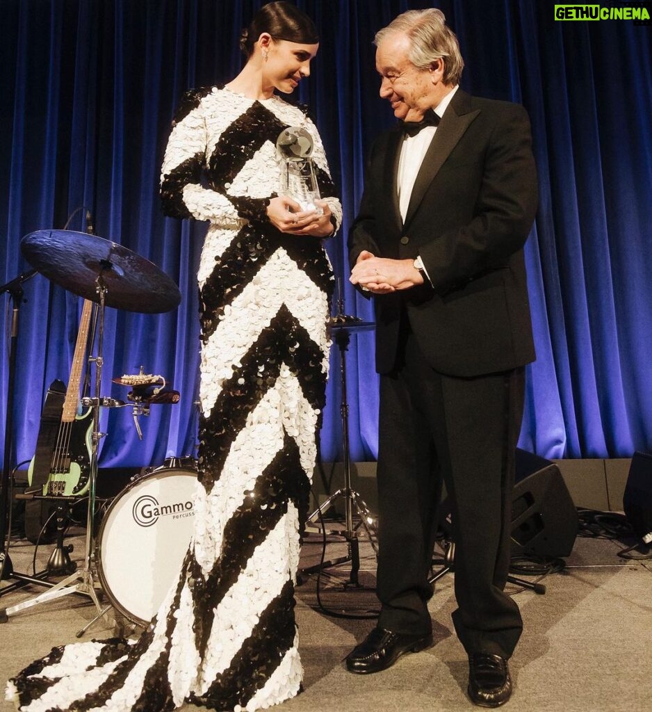 Sofia Carson Instagram - On Friday evening, his excellency Secretary General Antonio Guterres and the United Nations Correspondents Association presented me with an honor I will cherish for the rest of my life….“Global Advocate Of The Year.” My heart is filled with profound gratitude. Thank you, Secretary General Guterres for presenting me with this honor….. Thank you, your excellency Deputy Secretary General Amina Mohammed…… Thank you, United Nations Correspondents Association…… As previous Advocate of The Year Honoree, Miss Angelina Jolie said: “I will do the best I can with this life, to be of use…” And that is my promise. My voice is a voice for girls. My voice is a voice for children. I am a UNICEF AMBASSADOR. And that is the single greatest honor of my life. I am forever. Infinitely. Eternally. Grateful. New York, New York