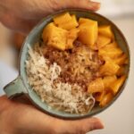 Solenn Heussaff Instagram - Love how this Coconut Mango Oats turned out. You can soak the oats overnight or just cook them in the morning and then add coconut milk and mango. Yum!! Adding these oats with 7x more fiber can give you a multitude of benefits! Recipe is available at @quakeroatsph #7xmorefiberwithquaker
