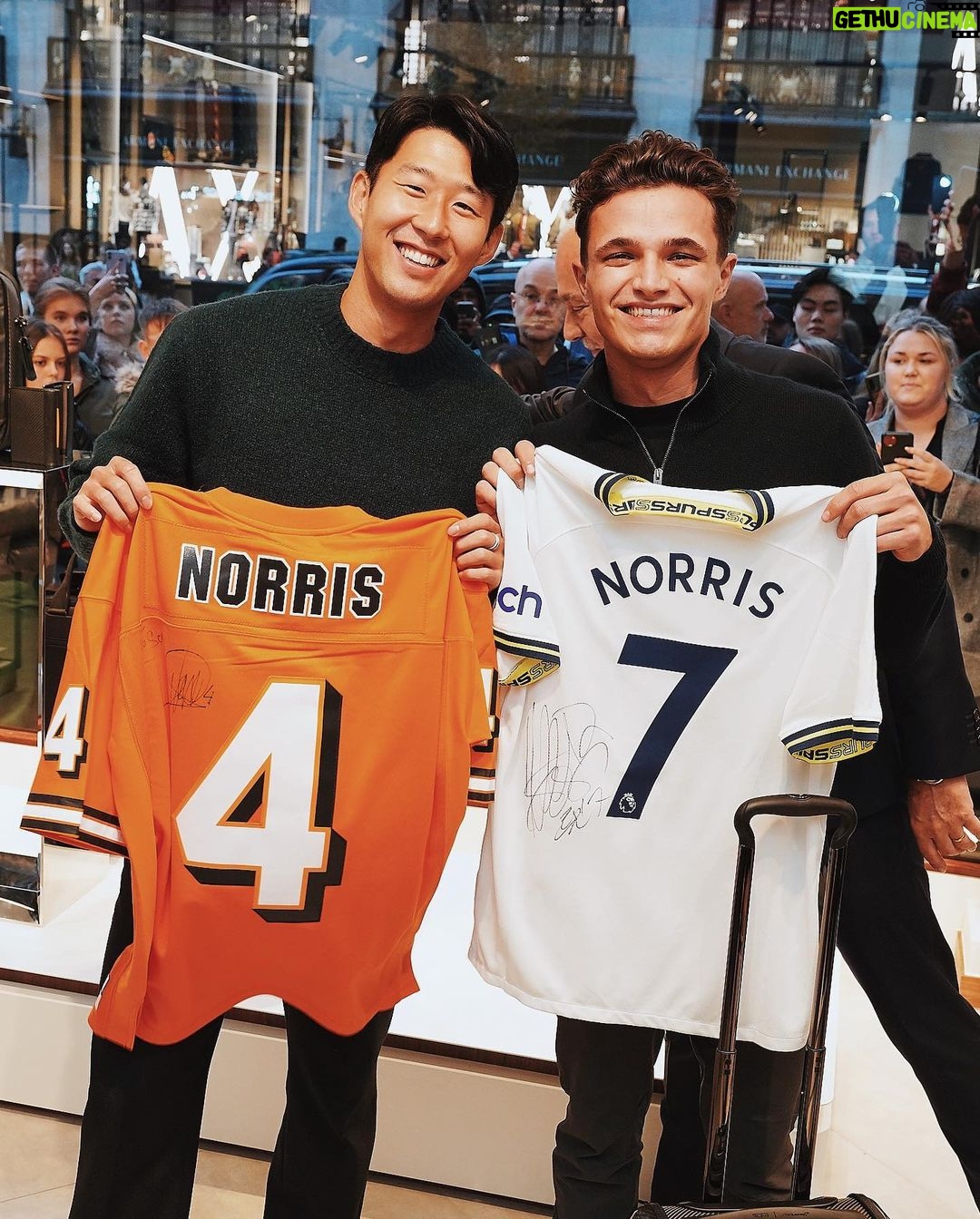 Son Heung-min Instagram - About last night! 🤝 @landonorris @tumitravel London, United Kingdom
