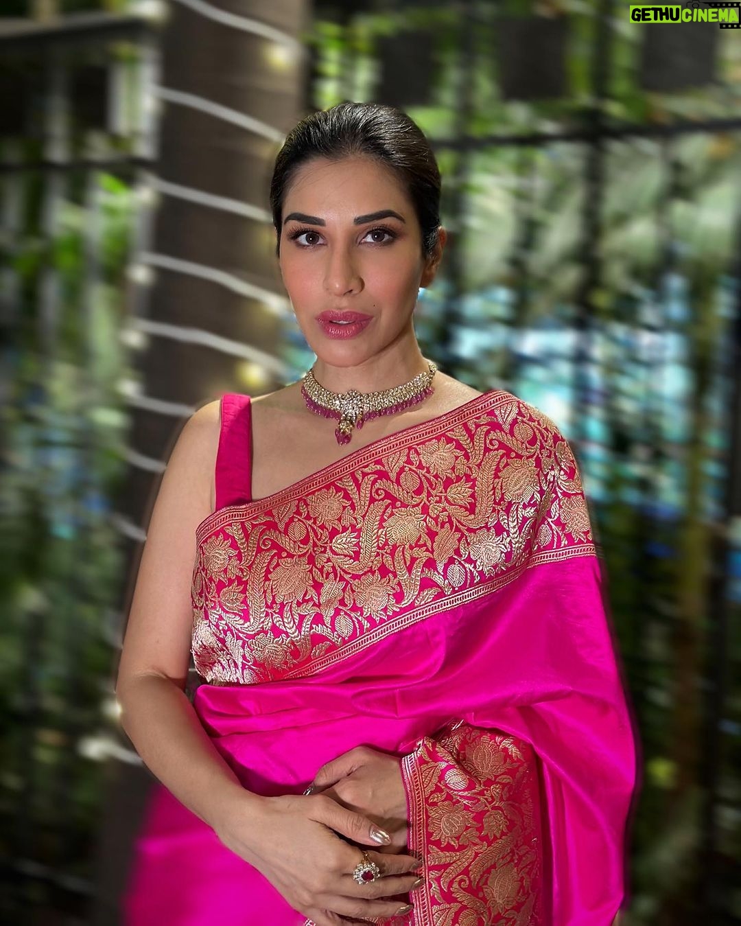 Sophie Choudry Instagram - Such an honour to spend the evening with His Majesty the King of Bhutan as he shared stories about his beautiful family, future plans for Bhutan & the one time he fanboyed over someone! Can’t wait to visit your magical country @kingjigmekhesar 🩷🙏🏼 You were missed @queenjetsunpema 💕 Thank you for this stunning sari @raw_mango 🩷 Jewels @tyaanijewellery HMU @ambereenyusuf #bhutan #HMKingofBhutan #kingjigmekhesar #beautifuleve #diwali #rawmango #saree #traditionallook #sophiechoudry