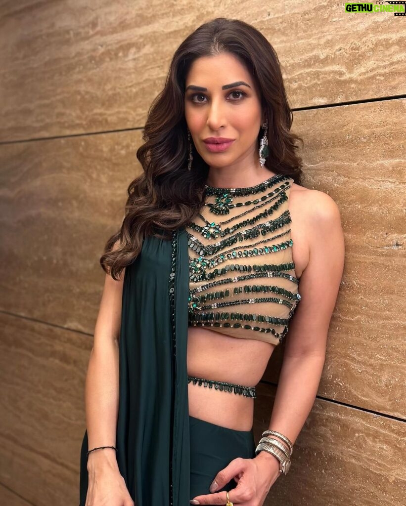Sophie Choudry Instagram - Not Saree for making you look🤓❤️‍🔥 #sareelove #20yearsofsurilyg Outfit @surilyg HMU @ambereenyusuf @sunset.sue 💚 #styleinspo #green #sari #sophiechoudry #desigirl #styleinspo