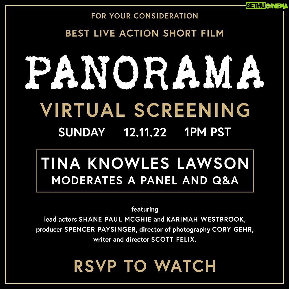 Spencer Paysinger Instagram - Join us for a digital screening of @panoramathefilm followed by a Q&A moderated by @mstinalawson this Sunday Dec 11th at 1pm pst. Link in Bio #fyc #film #cinema #filmmaker #shortfilm #foryourconsideration #oscarqualified