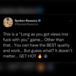 Spoken Reasons Instagram – This is 1% of the shit that’s REALLY in my mind… All I ask is you shut up.. Control your emotions… Study.. And realize “THERE IS A FANBASE FOR EVERYBODY” ⚡️