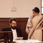 Sreedhanya Instagram - Sharing some light moments with Lalettan in between intense scenes. #neru ❣️ 📸 @bennet_m_varghese 🙏 #neru #mohanlal #movie #shoot