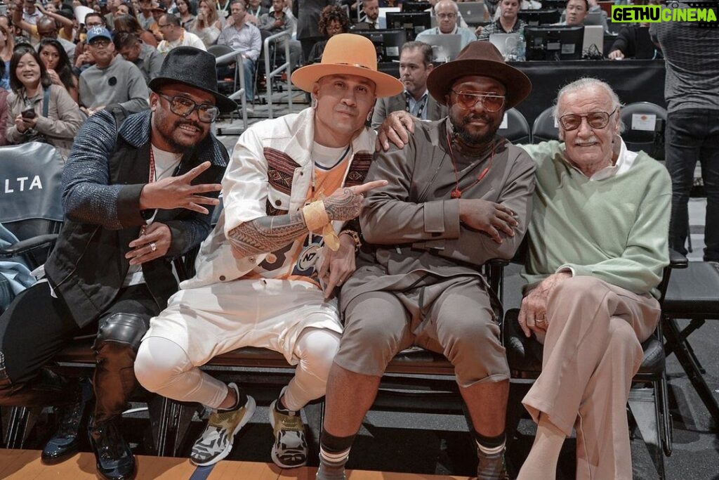 Stan Lee Instagram - #tbt to Stan hanging out with the Black Eyed Peas. Imagine if they had formed a band together - what do you think their name would have been? #StanLee