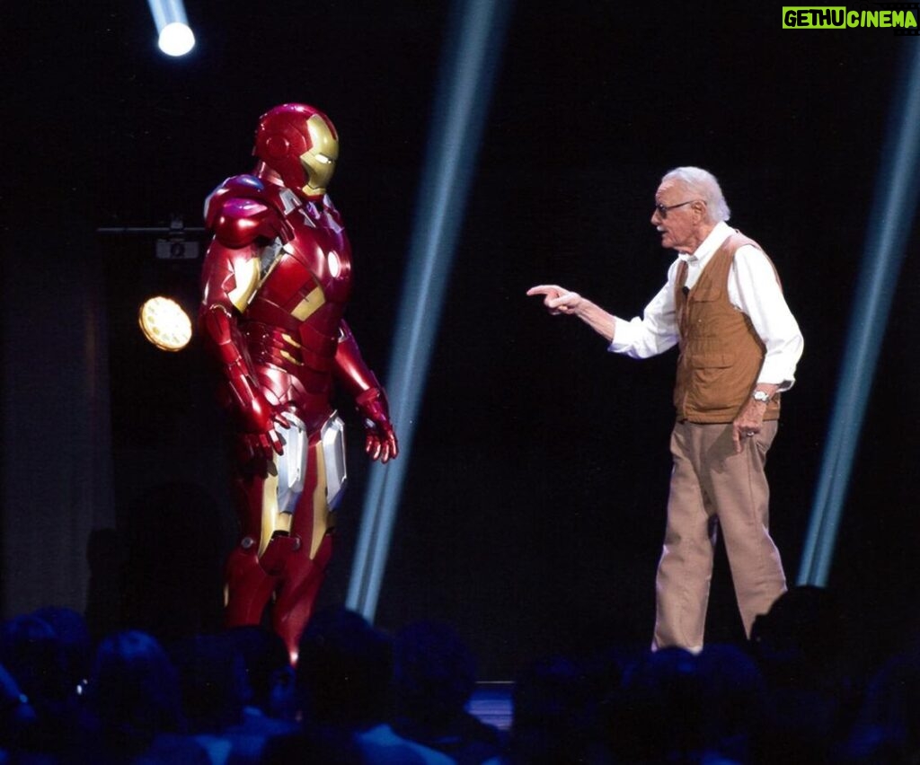 Stan Lee Instagram - Celebrating 60 years of Iron Man! Ol’ Shellhead, who first appeared in Tales of Suspense #39, joined Stan on stage at D23 in 2015. What do you think Stan was saying to him here? Click the link in our stories to read 4 fun facts about Iron Man and Stan Lee. #StanLee #IronMan