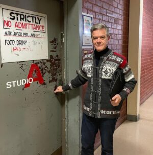 Stefan Dennis Instagram - This is a me entering the studio to play Paul Robinson for the very last time. I thought my very special Norwegian jumper would help keep me happy during this rather melancholy day.