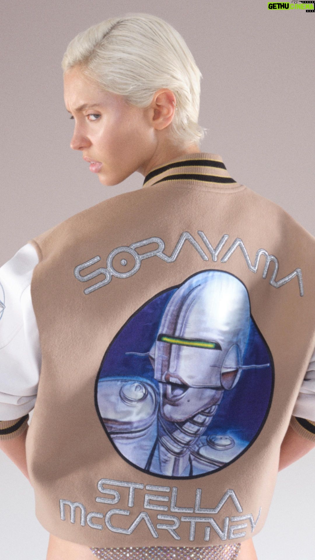 Stella McCartney Instagram - STELLA + SORAYAMA: “I personally love the capsule’s shoes, but I can’t wear women’s shoes… So I’m thinking the bomber jacket would suit me well.” – Sorayama Shot on @lirisaw, limited-edition varsity bomber jackets become cheeky canvases for @HajimeSorayamaOfficial’s artwork, crafted from #crueltyfree materials. Shop the #StellaxSorayama limited-edition capsule in-store and at stellamccartney.com. #StellaMcCartney #Sorayama #IrisLaw
