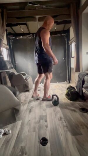 Steve Austin Instagram - 🔊⬆️ Return of the RV workout. Race weekend in Yerington, NV. More of a cardio workout to get blood moving and heart rate up. 

5 rounds
1 minute between rounds 
26lb kettle bell
45lb sand bag
KB swings are 25 reps

@valleyoffroadracingassociation @gfiracing 
#workout #workoutmotivation #training 
#cardio #weight #fitness #rvlife #race 
#anythingisbetterthannothing 
#brokenskullgym 

Van Halen
Mean Street