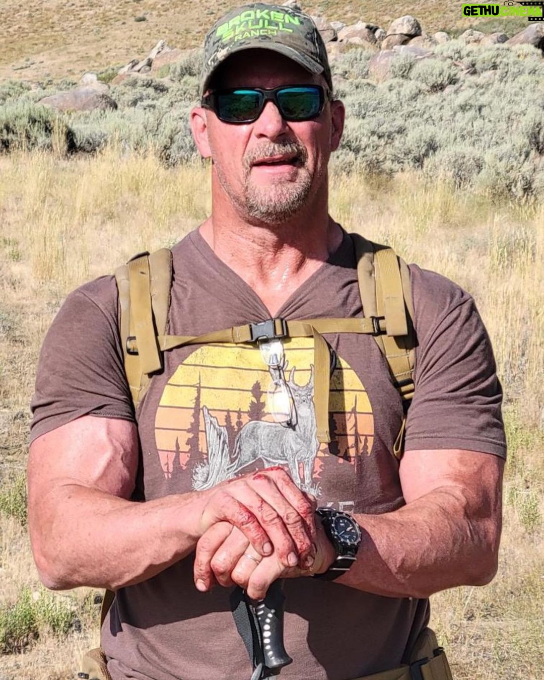 Steve Austin - 211.2K Likes - Antelope hunt comes to an end today. Yesterday I connected on a great buck at 520 yards with one shot. Then this morning I connected on another great buck we were actually hunting yesterday morning. He kept out of range and kept giving us the slip. We kept finding them, but could not get close enough for a shot.
This morning we went after him again and found him and about 50 does. They started easing up the mountain just like the day before. It was either take a shot, or say goodbye again. I asked @nevadahuntingservices to range him. He did. 740 yards broadside. I shoot a very simple @leupoldoptics 3-14X Boone and Crockett reticle. I am zeroed at 300 yards and at the bottom of the post I am good for 600 yards. I estimated the hold over and and hit with the first round. On the last slide you can see my dope sheet for my .300 Win Mag. Dialed in with the help of my buddy @jimthekraken1
This was the longest shot I’ve ever taken on game. I feel confident with this rifle. Randy Fite built Remington 700 action. Been shooting it since 2008. Two great antelope that I will enjoy eating very much. What a fucking hunt. We didn’t see shit for a long time. Two great antelope bucks and the hunt of a lifetime. Thanks @nevadahuntingservices
I am looking forward to Mule Deer season.
#hunt #hunting #antelope #nevada #usa #america #outdoors #freedom #brokenskullranch