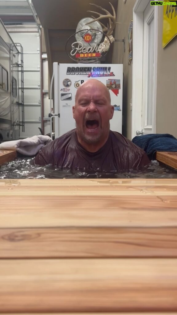Steve Austin Instagram - The initial shock of the cold water hits fast and hard. The body is saying-Hey what the fuck? Then as you settle in and accept the cold and breathe, the mind takes control of the storm, and the calm takes over. It’s exhilarating. It’s energizing. It’s calming. And it feels like healing. I’ll keep it short. Better late than never. I’m glad I found the cold plunge. Quick story-I got a call today from one of the boys. Guy is one best talents in @wwe on one of the main rosters. I’ll kayfabe the name for his privacy. He’s 3 months ahead of me on the cold plunge and does it religiously to help his body heal from all the bumps. Seems more people are into this than I knew. Then I found out my neighbor down the street who was an amateur wrestler in high school uses the plunge regularly as well. Both guys said the same thing-Just jump in, dunk your head, and breathe. I’m in. @renutherapy #cold #coldplunge #healing #maintenance #body #mind #breathe Alice In Chains Would