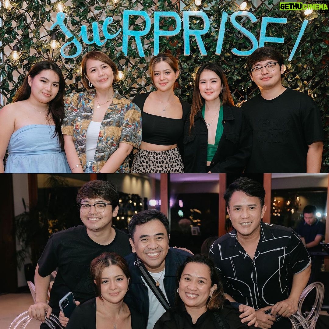 Sue Ramirez Instagram - SUERPRISE!!!! Grabe! Salamat my love @javibenitezzz and nanay-ate @bonitamuf for setting this up. For gathering the people I love, bringing them together and celebrating with me. Definitely my BEST and LONGEST birthday everrrr π₯³π₯³π₯³ Sa lahat ng kasabwat na tumulong para maging posible to @rayselgarina , @imjoric , @sydtheflash , Dodd family, Benitez family, starmagic family, @gsmblueph family and beloved friends, you all made my birthday extra special! Love you all. I am truly blessed ππ»β¨ To @niceprintphoto , thank you for capturing these priceless moments. They are to be cherished forever. πΈβ₯οΈβ¨ Sa napakasarap na pagkain, thank you tita @nikkilbenitez , @florabel.ph @chefflorabel & @drels_lechon @heartsandbellsph ππ»β₯οΈ