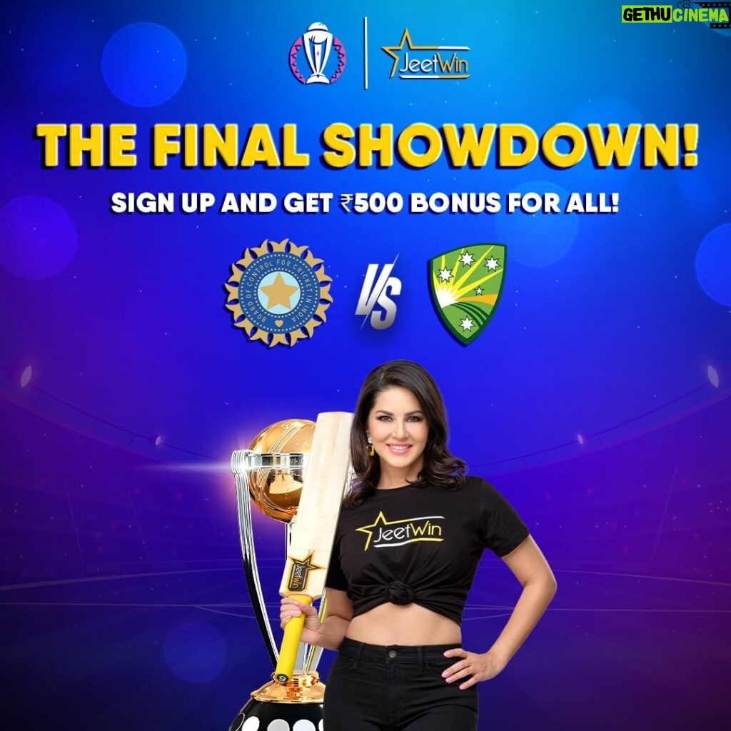 Sunny Leone Instagram - 🏏 Get ready for the epic INDIA vs AUSTRALIA World Cup 2023 🏆 Final Showdown. Watch live on @jeetwinofficial . Play Big and Win Big! Join today via the link in my story!