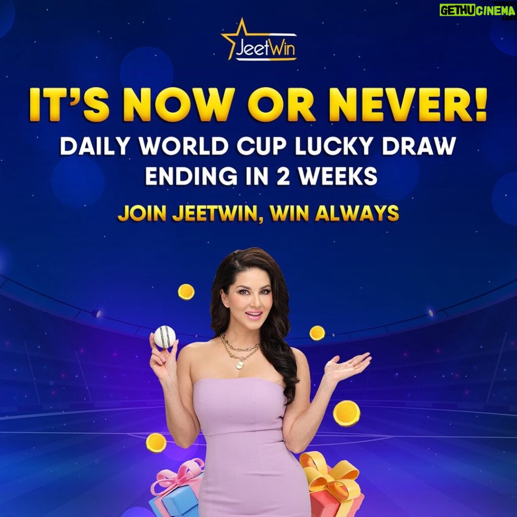 Sunny Leone Instagram - Hurry up! Only 2 Weeks Left for the Daily World Cup Lucky Draw! Join @jeetwinofficial to get Lucky Draw prizes daily. Join today via the link in my story!!