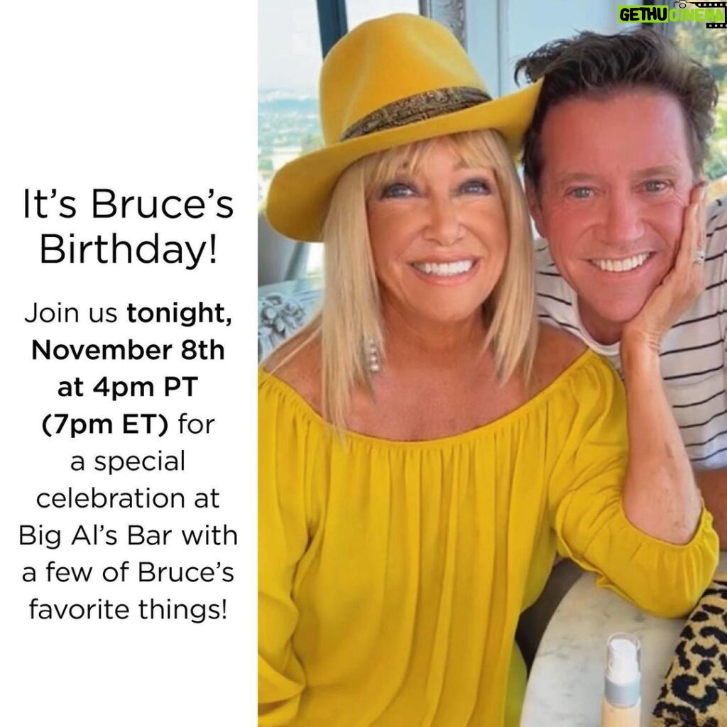 Suzanne Somers Instagram - Join our family to wish @brucesomersjr a happy birthday on tonight’s 11/8 IGTV + Facebook LIVE at 4pm PT (7pm ET)! We’ll be at Big Al’s Bar as we celebrate our Bruce and share some of his favorite things!! Palm Springs, California