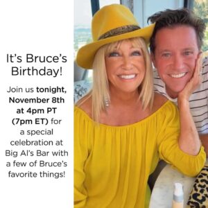 Suzanne Somers Instagram - Join our family to wish @brucesomersjr a happy birthday on tonight’s 11/8 IGTV + Facebook LIVE at 4pm PT (7pm ET)! We’ll be at Big Al’s Bar as we celebrate our Bruce and share some of his favorite things!!