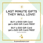 Suzanne Somers Instagram - It’s not too late to get the perfect last minute gifts!! PLUS get a FREE $50 gift card when you BUY a $100 gift card and get a $25 gift card FREE with the purchase of a $50 gift card. Happy holidays!!