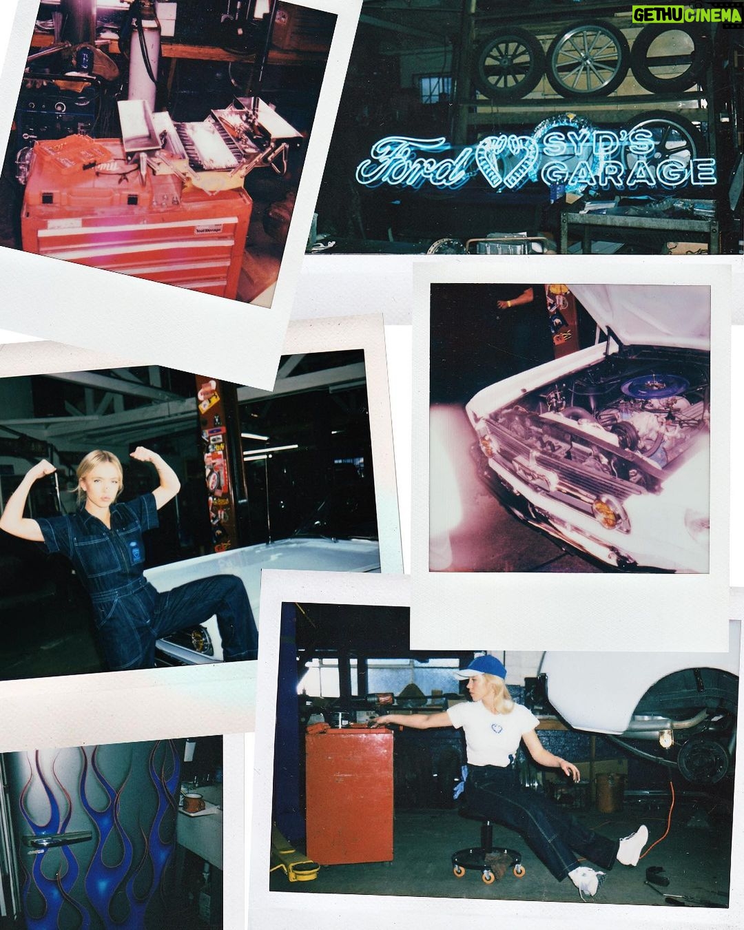 Sydney Sweeney Instagram - ahhhhhhh!!!!!! im super excited to share my newest workwear collection inspired by my new baby, a vintage @fordmustang 💙 #ad Disclaimer: Custom vehicle shown. Not available for sale. Always refer to the owner's manual before performing vehicle maintenance. Limited supply available.