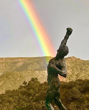 Sylvester Stallone Instagram - A real rainbow in Los Angeles over Rocky.  Very Symbolic. Keep punching.