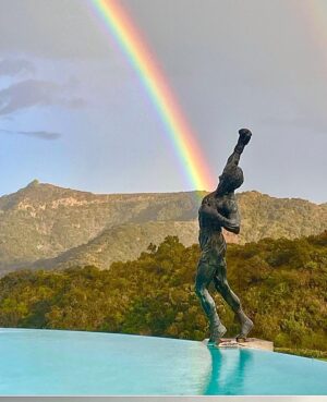 Sylvester Stallone Instagram - A real rainbow in Los Angeles over Rocky.  Very Symbolic. Keep punching.