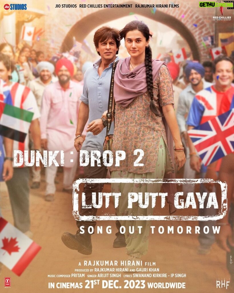 Taapsee Pannu Instagram - Hardy ka romance take-off ke liye ready hai… #DunkiDrop2 - #LuttPuttGaya song out tomorrow! #Dunki releasing worldwide in cinemas on 21st December, 2023