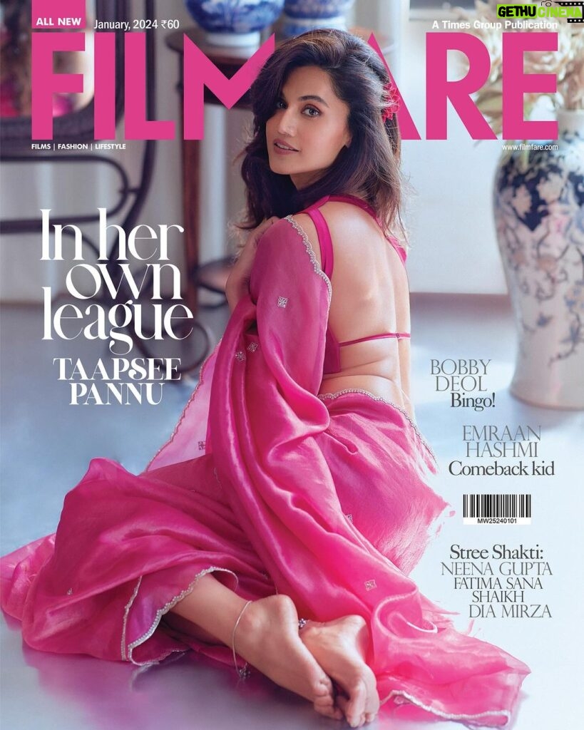 Taapsee Pannu Instagram - Radiant and resolute, #TaapseePannu graces the January 2024 cover of Filmfare, embodying strength and grace. With her stellar performances and unwavering spirit, she captivates hearts. A trailblazer in Bollywood, Taapsee’s journey is a testament to talent, tenacity, and the audacity to redefine norms.From #Dunki, #DhakDhak and now #PhirAayiHasseenDillruba, she shares insights into her journey, her honest approach to cinema, and breaking barriers. Here’s to the unstoppable force that is #TaapseePannu, setting the tone for a remarkable year ahead. 💗 Photographs: Ajay Kadam Stylist: Shreeja Rajgopal Hair: Seema Mane Makeup: Evanya Pannu Art Director: Sujitha Pai Filmfare Editorial: Anuradha Choudhary, Ashwini Pote, Nikesh Gopale, Devesh Sharma, Suman Sharma, Tanisha Bhattacharya, Tanzim Pardiwalla On Taapsee Saree: Ekaya Benaras Ring: Mahesh Notandass