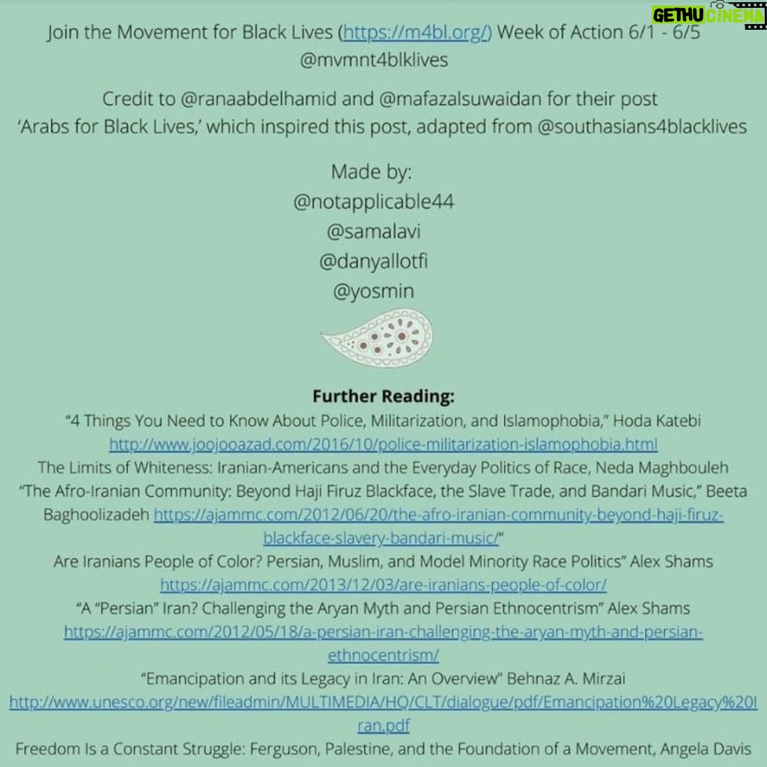 Tala Ashe Instagram - iranian-americans: we have work to do. thank you for this resource & for your advocacy @notapplicable44 @samalavi @danyallotfi @yosmin #iraniansforblacklives #blacklivesmatter