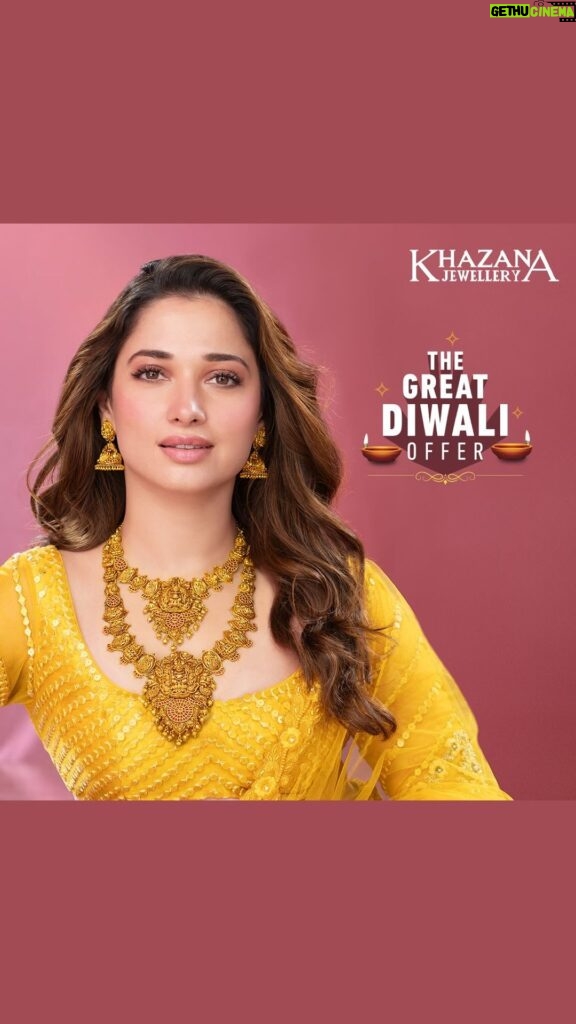 Tamannaah Instagram - The Great Diwali begins at Khazana Jewellery! ✨ Explore their latest collection, dedicated to honouring our traditions and light up your festive look effortlessly with their beautiful designs! Celebrate #Diwali with their exclusive offers: - ₹120 off per gram on gold jewellery - Upto 20% off per carat of diamonds & making charges - Upto ₹280 off per gram on gemstone & antique jewellery Don’t miss this opportunity to save big and celebrate in style! 💫 Visit your nearest Khazana store today! #KhazanaJewellery #QualityCraftsmanship #LatestDesigns #TimelessElegance