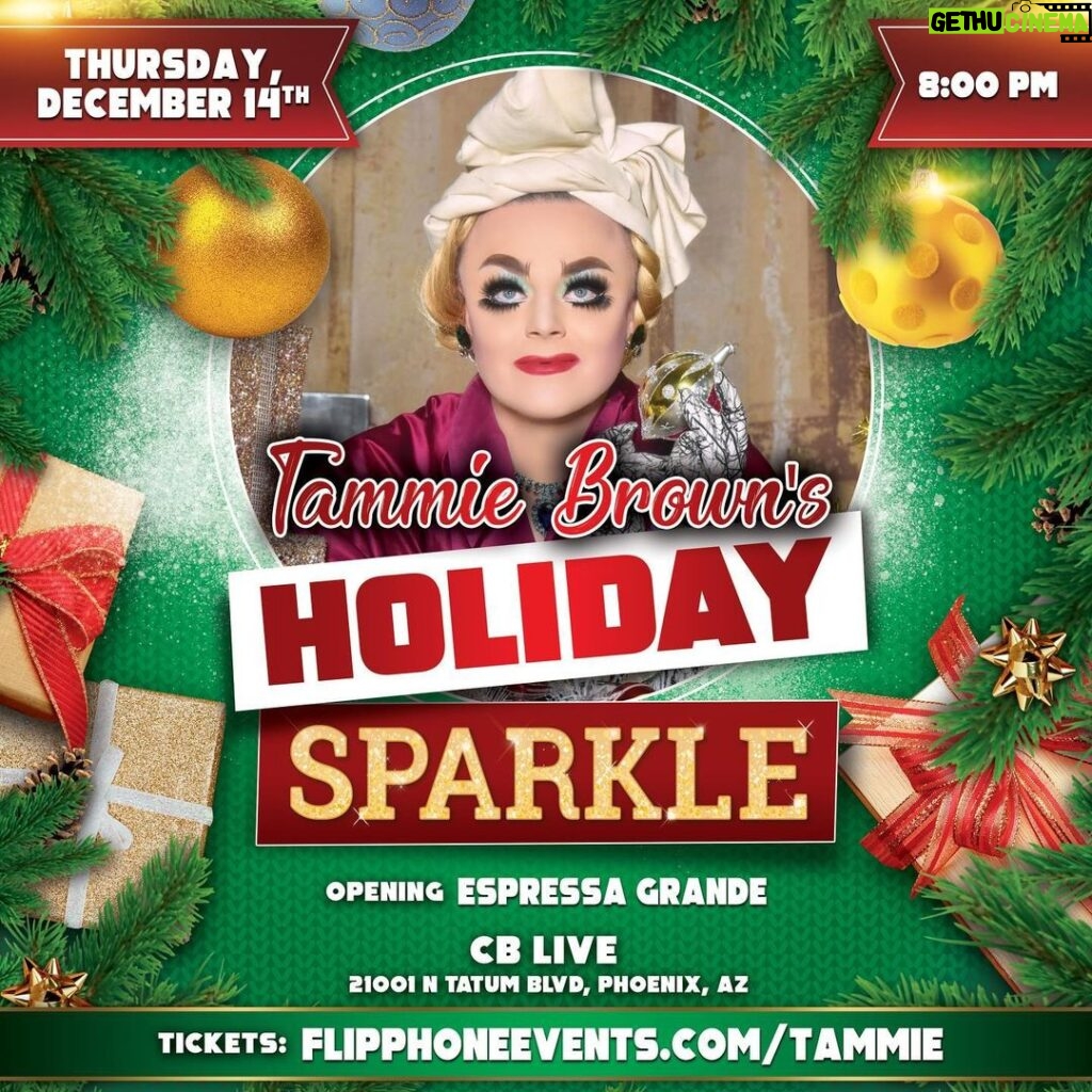 Tammie Brown Instagram - Holiday Sparkle ✨ Phoenix, Arizona Thursday the 14th of December at @desertridgeimprov presented by @flipphoneevents .. 16&17/12 Atlanta, Georgia presented by @wussyevents @wussymag 22&23/12 Austin Texas at the @vortex_rep presented by tickets through @fullgalloparts Book a @cameo #queenwithacause #notgrooming #nationaltreasure #queericon