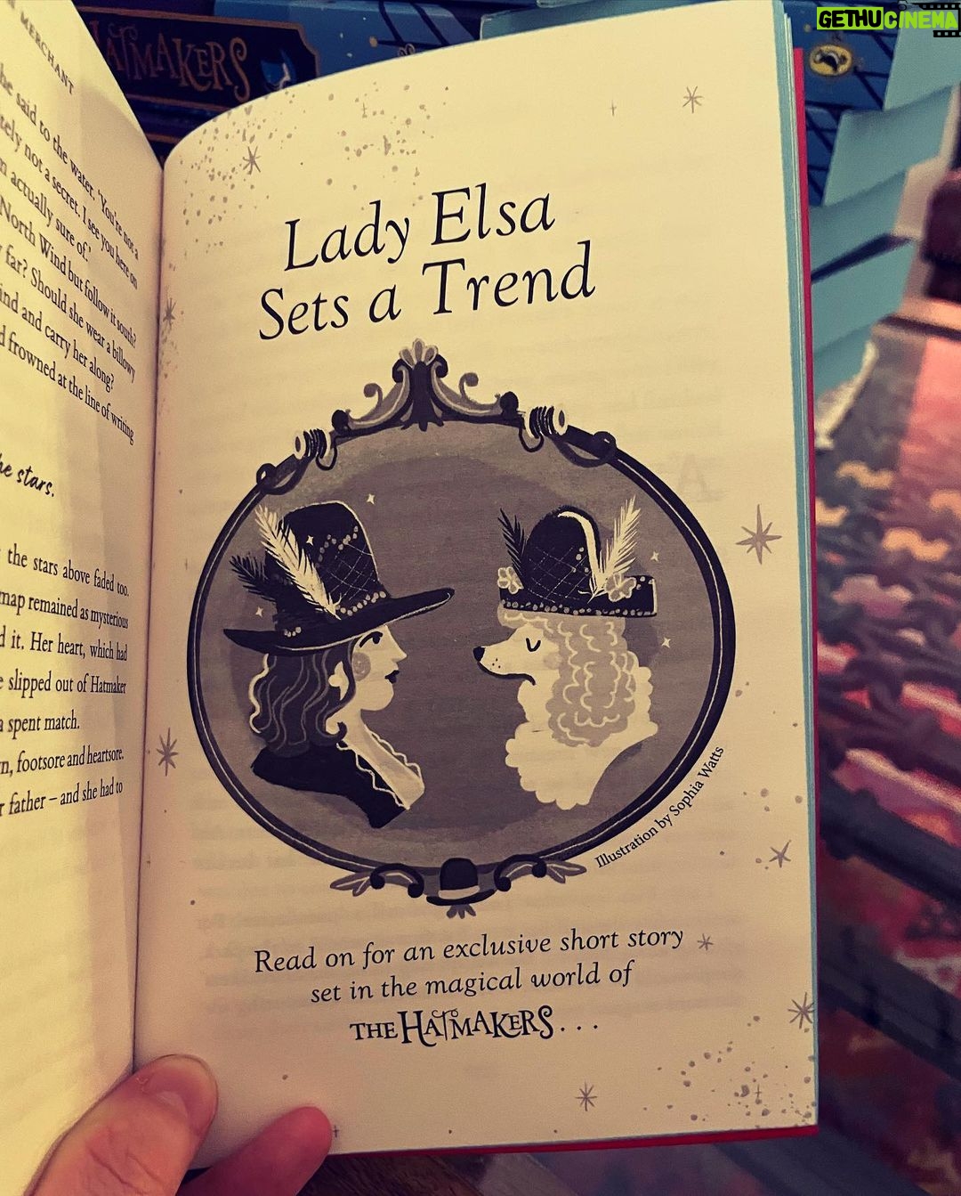 Tamzin Merchant Instagram - I had a very fun evening signing a great pile of special edition copies of #TheHatmakers for @waterstones - as you can see, I wrote my name in the front (properly so you can read it not just a squiggle) and there is a special *exclusive* short story called “Lady Elsa Sets a Trend” in the Waterstones version AND veh veh cool blue edges to the pages. The paperback comes out on January 6th! But you can pre-order it now from Waterstones (link in bio) and give your future self a present 🎁 🥳😘 xx