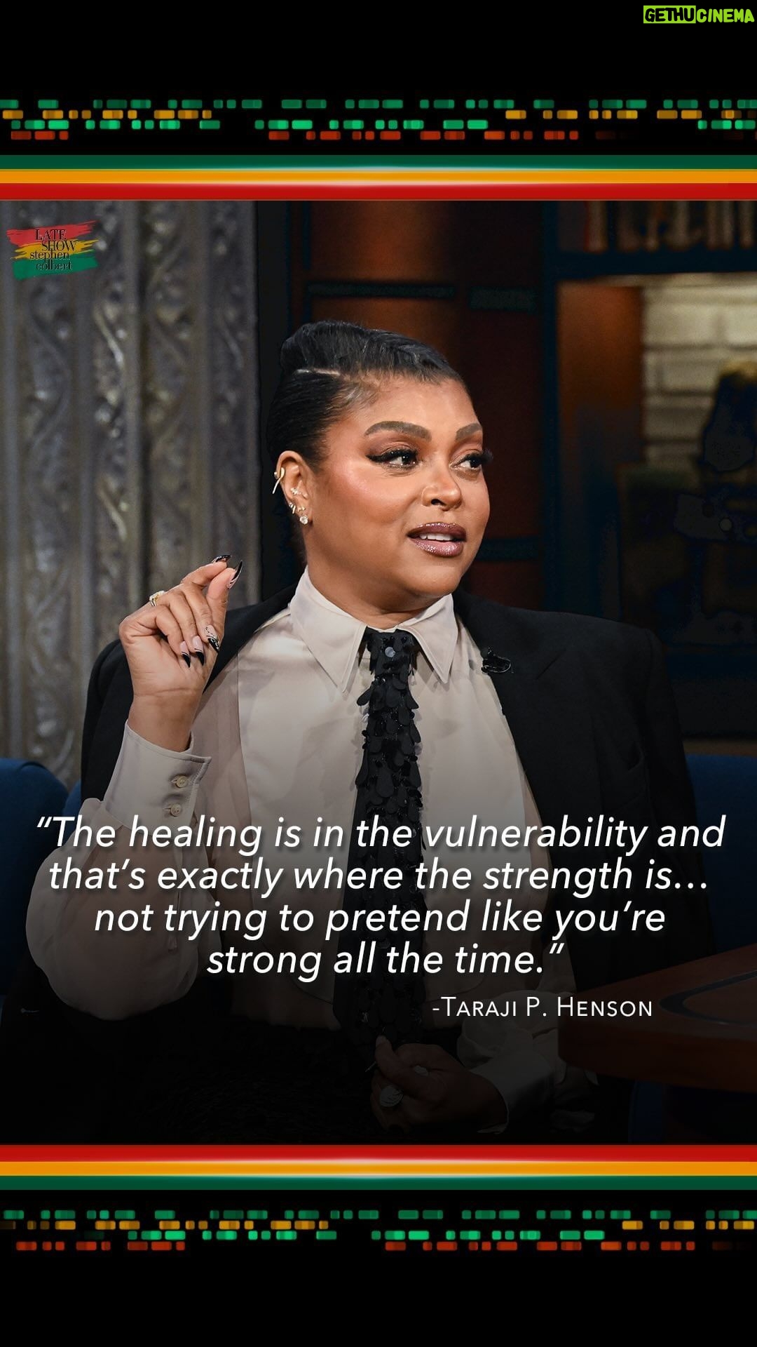Taraji P. Henson Instagram - @tarajiphenson underscores the importance of addressing mental health challenges in the Black community and shares the powerful mission of her nonprofit organization @blhensonfoundation. #Colbert #BlackHistoryMonth Ed Sullivan Theater