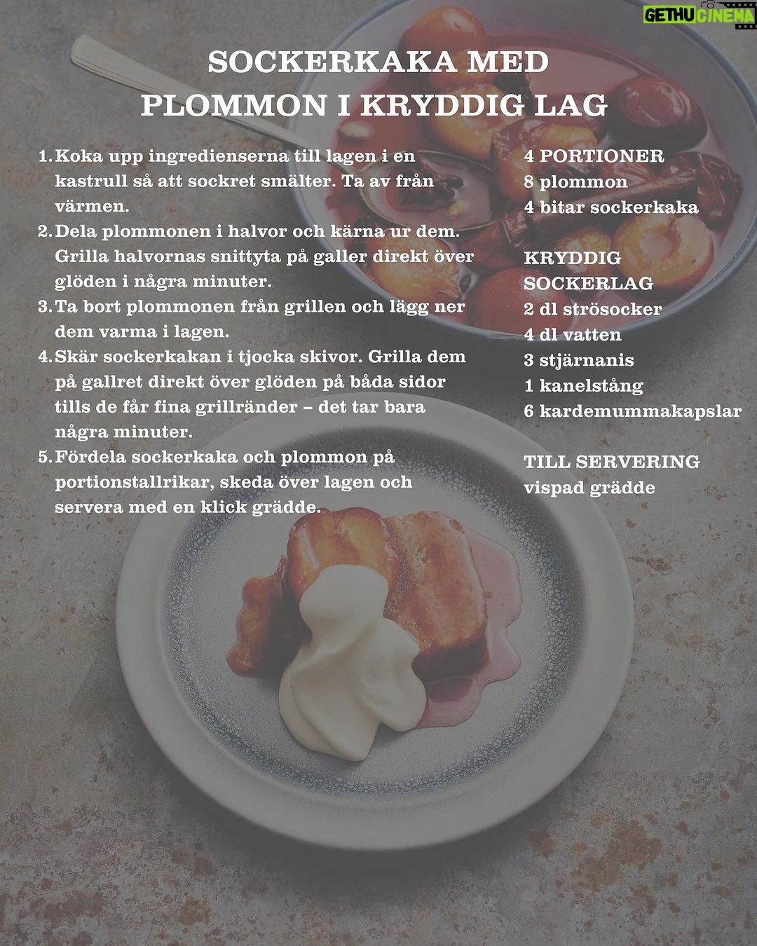 Tareq Taylor Instagram - Innehåller reklam för mina böcker När det förra veckan önskades recept på plommon kan jag inte tipsa om något annat än denna otroliga favorit. Och! Även om jobb, skola och vardag nu dragit igång på allvar för de flesta är grillsäsongen långt ifrån över (jag tillhör ju dock gruppen som grillar året om så min säsong är konstant). Något som passar utmärkt att grilla nu tidig höst är dessa plommon. De serveras med med en ljuvligt tjock skiva sockerkaka och en len klick grädde. Otroligt gott! Har ni någon otippad råvara ni gärna lägger på grillen? Tips - min senaste bok ”GRILLA” och resterande kokböcker från mitt bibliotek finns där böcker finns.