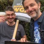 Tate Ellington Instagram - Got a little picket line practice with my buddy @nickamadeusamadeus today. Gonna recommend you do the same fellow @sagaftra members. We are stronger together. Keep up the fight @wgawest @wgaeast #unionstrong #sagaftra #wgastrong #wgastrike