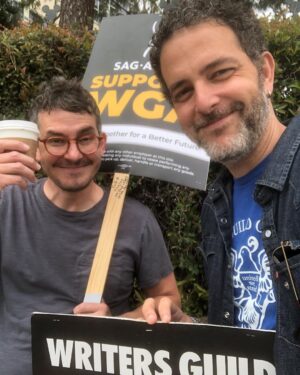 Tate Ellington Instagram - Got a little picket line practice with my buddy @nickamadeusamadeus today. Gonna recommend you do the same fellow @sagaftra members.

We are stronger together. 
Keep up the fight @wgawest @wgaeast 
#unionstrong #sagaftra #wgastrong #wgastrike