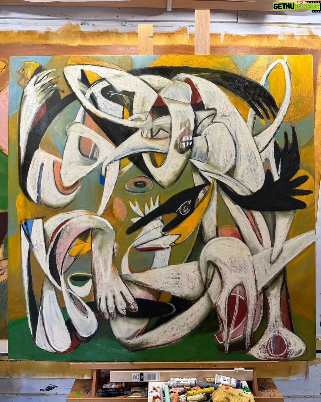 Tate Ellington Instagram - Plan to finish today or die trying. (work in progress, but not for much longer)😬 oil on canvas 48” x 48” #wip #oilpainting #oil #painting #expressionism #originalpainting #artistoninstagram