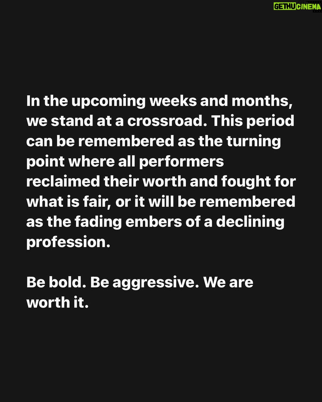 Tate Ellington Instagram - I cannot possibly say this better so I won’t. Thank you @itsmattbush and thank you to all of those who voted YES. 💪 Repost from @itsmattbush • As our negotiation committee begins contract talks, it's important to express our sincere appreciation to our union leaders’ immense dedication and hard work as they strive to secure our new deal. Equally important is the need to remind them, (as well as ourselves) of who it is they’re representing. We are the performers of SAG-AFTRA, the ones who breathe life into the most compelling (and the most profitable) stories, captivating audiences in theaters and at home. Please DM me for an email template that can be sent to the national board expressing our gratitude and our encouragement to capitalize on yesterday’s SAV vote. The era of negotiation out of fear is over. We will not accept anything less than transformative. @seanastin @thejenniferbeals @sharibelafonte @nitashabhambree @mitchellbobrow @rodgerbrandon5 @yvettenicolebrown @actvocate @joannacassidyofficial @hicusick_ig @jessicamedinaactress @njduerr @dylanabby @haleisner @debbieevansstunts @francesfisher @nancyflanagan_ @ilyssafradin @androidegarcia @bradgarrett @supererniegram @stephenmckinleyhenderson @dulehill @thedavidjolliffe @phoebejonasnyc @mike_kraycik @rosedianeladd @xojodilong @melmackactingstudio @camrynmanheim @marymcdonaldinc @jmelen77 @matthewmodine @billfromboston @esai_morales @dannavarromusic @rosie @ron.ostrow @theebillyporter @lindapnyc @thesherylleeralph @michaelrapaport @albinokid1026 @patriciaheaton @courtneyrioux @iamrobschneider @sharonstone @towandaunderdue @lisaannwalter @olgabluesbabe @officialfrandrescher @benwhitehair Los Angeles, California