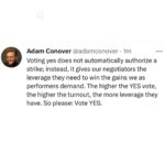 Tate Ellington Instagram - Vote NOW! Vote YES!! This will be one of the last times we have this opportunity. It is a chance to claw back the basic benefits and revenue we have lost due to streaming. Vote YES and give our union leaders the negotiating power they need to fight for us. #union #sagaftra #unionstrong #vote