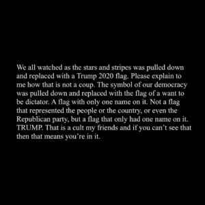 Tate Ellington Instagram - On January 6th there was a coordinated and nearly successful attempt by then President Donald Trump and his followers to overthrow the government of The United States of America. This is a fact. Do not forget this fact.

Vote @joebiden in 2024