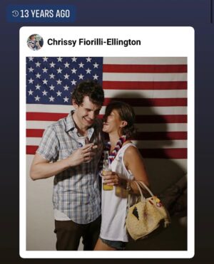Tate Ellington Instagram - Popped up on my Facebook feed. 

Pabst Blue Ribbon had made a come back in Brooklyn. Miller High Life, the champagne of beers, had never left (we served it at our wedding). I had quit smoking 5 years before, but thought it would look funny for the photo.

We were at her friend Jeremy’s party. I didn’t know really anyone which always terrifies me, but she made me feel at ease. She made me laugh and I’ve been doing it ever since.

She hates it when I post these, but when ya got someone this good ya just gotta talk about them. ❤️

Love you @cdfioe