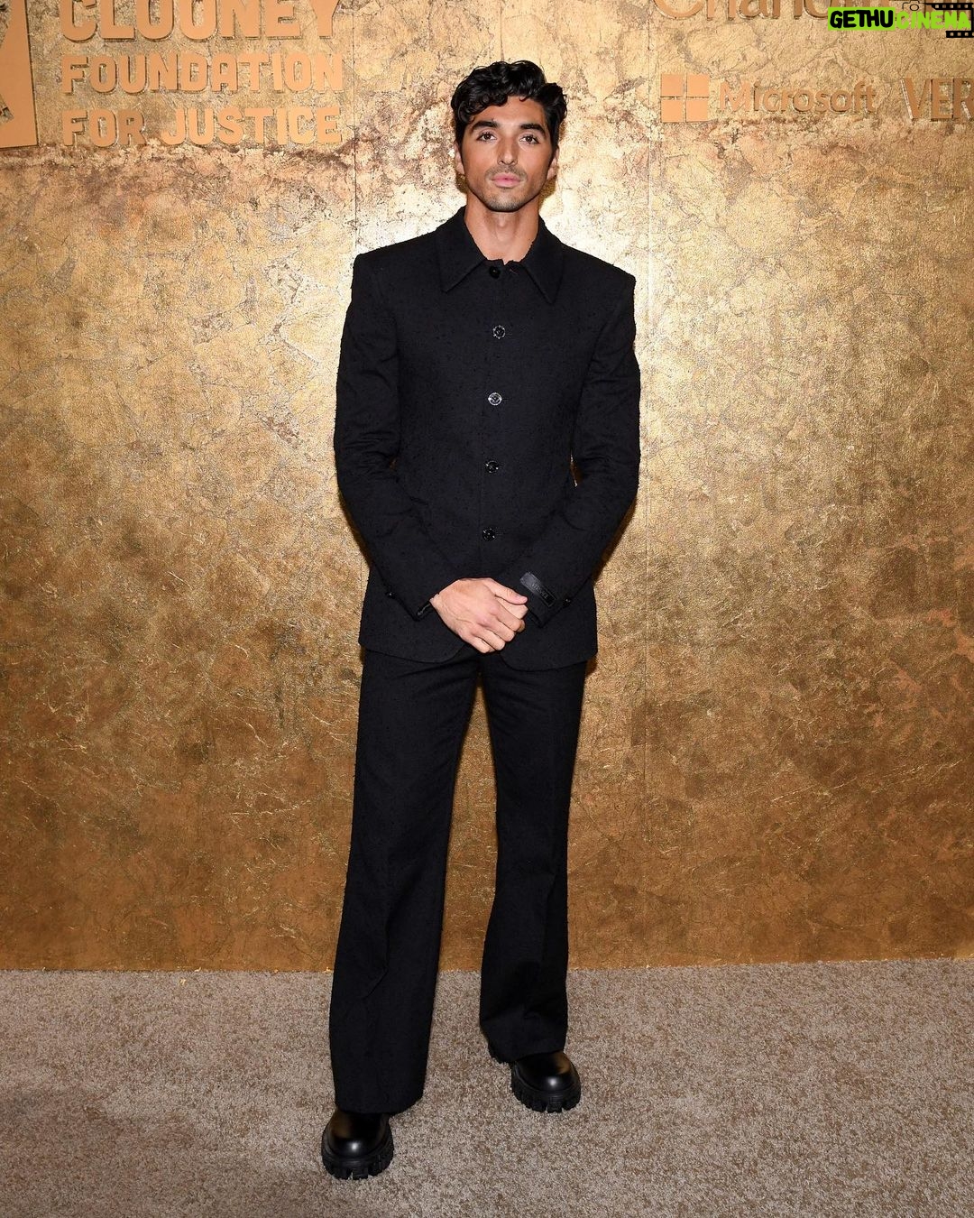 Taylor Zakhar Perez Instagram - What a powerful evening with The Clooney Foundation last night. It was heroism at its finest and proves it just takes one person to create lasting change in this world. And thank you @donatella_versace for always standing up for justice and equality. #thealbies Team: custom @versace @jasonbolden @jessica_o_ @bfa @gettyimages