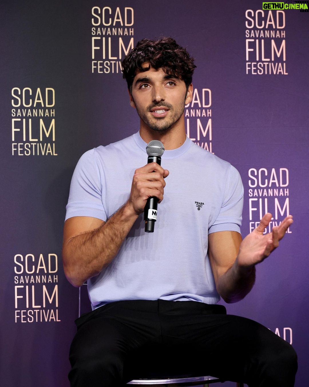 Taylor Zakhar Perez Instagram - Thank you @savfilmfest for having me for “The Breaking Big Panel” w/ @entertainmentweekly The most precious thing we have to give is our time, so thank you to everyone who came out to spend theirs with us. Team: @jasonbolden @prada @michaelduenas Photo: @dia.getty #scad #savff