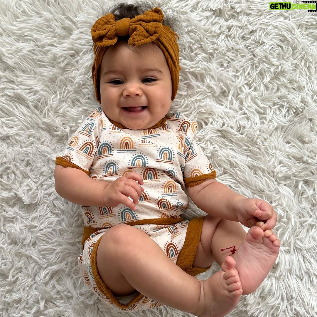 Tecia Torres Instagram - While pregnant I taught myself how to sew and this is the first outfit I ever made 🥹😍 It’s wild to see my baby girl wearing it 🤎