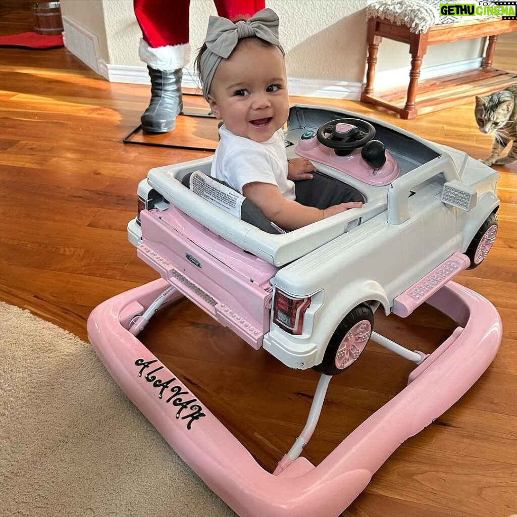 Tecia Torres Instagram - During pregnancy I posted about pimping up this little ride… fast forward now my baby is in it 🥹🩷 Alayah loves her lifted white truck like mama. Merry Christmas y’all. We celebrate tomorrow but man this holiday season by far has been the best one yet.