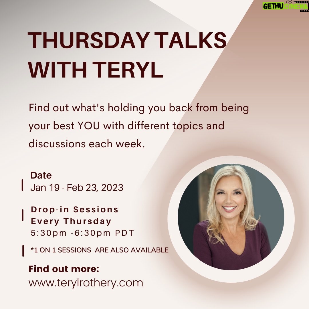 Teryl Rothery Instagram - Just a reminder that Thursday Talks start this Thursday Jan. 19 and will run until Feb. 23 5:30-6:30pm PST. Each Thursday we’ll pick a topic…..abundance…clarity…direction…guidance….gratitude….? Come with an open heart and questions. 🙏🏼 Hope to see you! Teryl 🌷