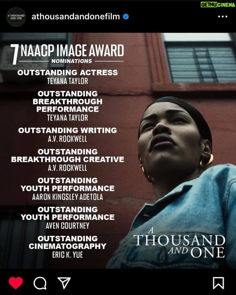 Teyana Taylor Instagram - Wait WHATTTTTTTTT 🤯🤯🤯🤯🥹 SEVEN @naacpimageawards nominations?!!!!! Oh God really not playin bout his kids in Jesus name AMEN. Congrats to the whole @athousandandonefilm village! We did it!! 💪🏾💪🏾💪🏾 & Again thank you @naacpimageawards this is truly amazing and means so much to everyone involved. We will def be in there like a 30 Inch, 13x4 Straight HD Pre Plucked Lace Frontal buss down bone straight 😩😩😭😭😭😭😭😭 See y’all in march! 🌹🌹🌹🌹🌹 📸: @aaronricketts_