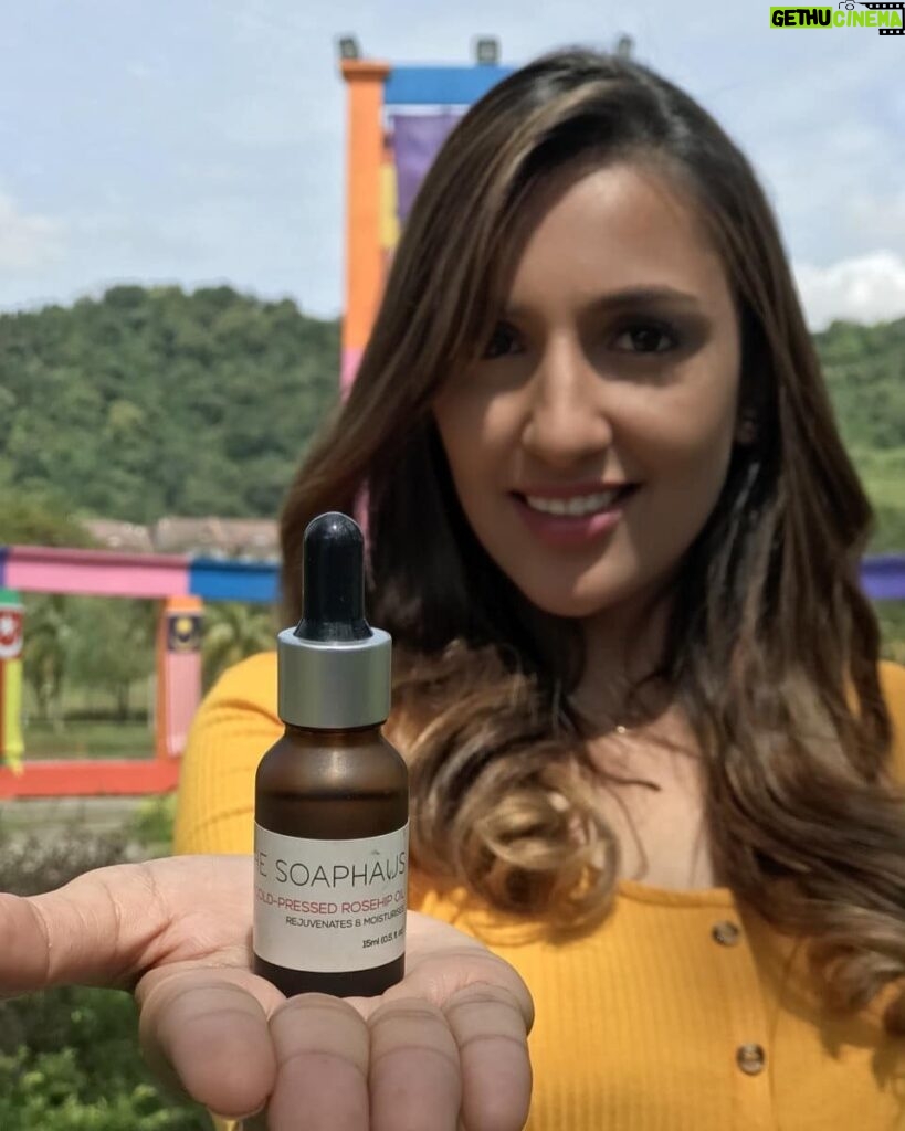 Thivya Naidu Instagram - I know I've posted this oil on my story earlier but I need to give an update! I love this rosehip oil for many reasons. I saw a quick result on my skin hydration and it actually cleared my breakouts.. This rosehip oil is lightweight and I use about 2 drops for my entire face.. Thank u @thesoaphaus.my for this amazing product and I may stock up on few bottles.. You guys should try it too u will love it. . Thanks for the snap @baby_koba