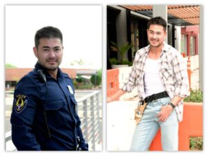 Thomas Beatie Instagram - Quel rôle est plus convaincant: flic ou maçon? 🎥🎬📺 Which look is more convincing?