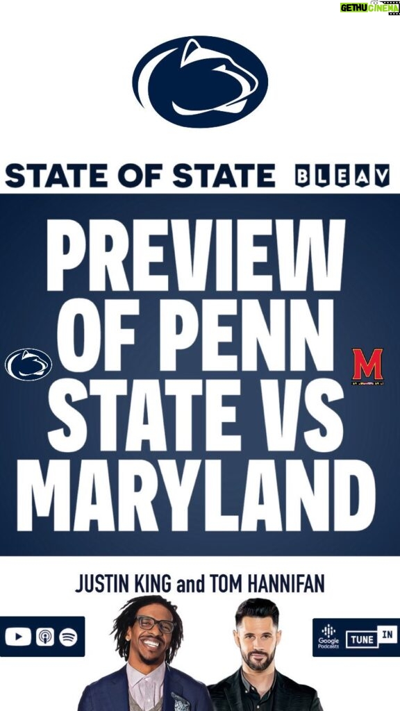 Thomas Hannifan Instagram - On today’s episode of #STATEofSTATE, @j.king_lig & I preview #PennState’s road matchup vs #Maryland this Saturday! Has No. 11 #PSU cleaned things up after a narrow win vs #Indiana and a tough loss at #OhioState? Link in bio and story! . . @bleavnetwork @bluewhiteoutfitters #weare #pennstatefootball #bigten #bigtenfootball #marylandfootball #marylandterrapins #happyvalley #nittanylions #football #collegefootball #collegefootballplayoff