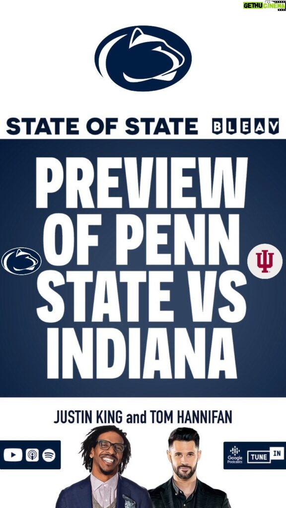 Thomas Hannifan Instagram - On today’s episode of #STATEofSTATE, @j.king_lig & I preview No. 10 #PennState vs #Indiana. How do the Nittany Lions move forward after a heartbreaking loss to #OhioState? We also touch on the headline surrounding the #Michigan sign stealing story. Link in bio and story! . . @bleavnetwork @bluewhiteoutfitters #weare #pennstatefootball #psu #happyvalley #nittanylions #bigten #bigtenfootball #bigtenchampionship #indianafootball #indianahoosiers #hoosiers #football #collegefootball #collegefootballplayoff